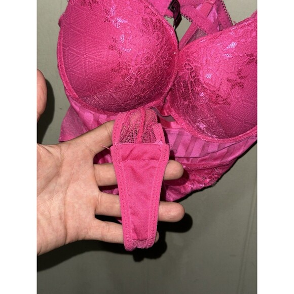 Black Fuchsia Womens Lrg Pink Lace Trim Adjustable Straps Babydoll Lingerie 1pc - Picture 5 of 7